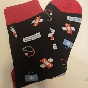 Black and Red Medical-Themed Socks